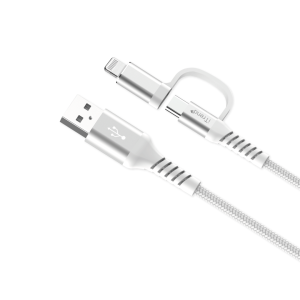 Cabo iTrend USB-A para USB-C com Adaptador Lightning Branco iT-CBA2-1