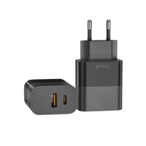 Carregador De Parede Itrend USB-A + USB-C 25W Quick Charge 3.0 PD Preto