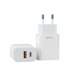 Carregador De Parede Itrend USB-A + USB-C 25W Quick Charge 3.0 PD Branco